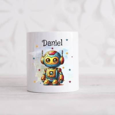 Kinder Spardose mit Namen personalisiert Roboter Jungen Sparbüchse Geschenk Einschulung Geburtstag 