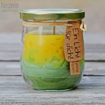 Butterblume Kerze im Glas Gelb-Grün recycelt
