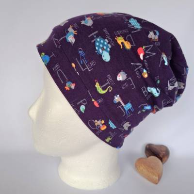 Coole einlagige Kinder-Mütze/Beanie KU 50-52 violett lila ABC