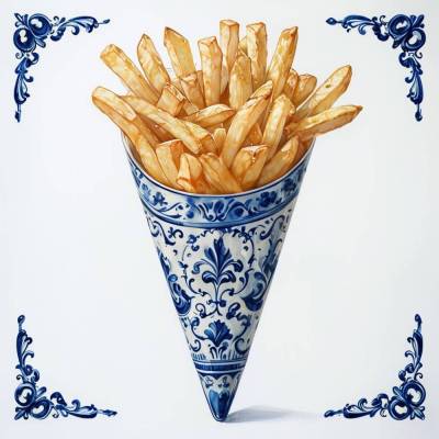 Keramikfliese  – Pommestüte Motiv im Delfter Blau Stil (Farbe personalisierbar), dekorativ & originelles Geschenk