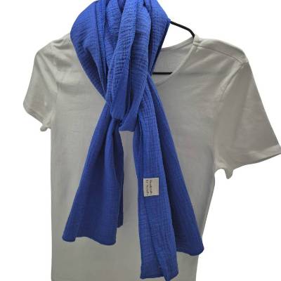 Schal mittelblau, royalblau Musselin, 100 % Baumwolle (Bio), weich, anschmiegsam, atmungsaktiv, pflegeleicht, Geschenk