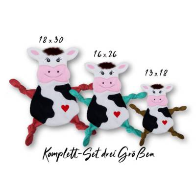 Stickdatei ITH Kuh Kuscheltuch in drei Größen, Baby Schmusetuch, Kuscheltier, Schnuffeltuch