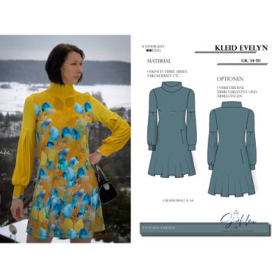 PDF-Schnittmuster Kleid Evelyn – Elegantes Design mit Stehkragen & variablen Ärmeln (Gr. 34-50)