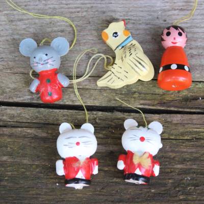 5 tlg. Osterdeko Holzanhänger Set Erzgebirge Strauchbehang Vintage DDR