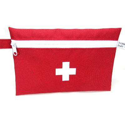 Täschchen Reiseapotheke, wetbag Outdoorstoff rot wasserfest, Aufdruck weiß, BuntMixxDESIGN
