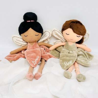 Kuscheltier Fee mit Name Personalisiert / Altrosa oder Hellgrün, personalisiertes Stofftier, 1 Geburtstag,Geburt,Taufe