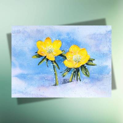 Winterlinge Postkarte – Frühlingsgruß & Lebensfreude auf Kraftpapier