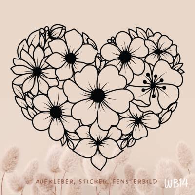 Fensterbild Blumenherz – Vinyl-Aufkleber für Fenster, Spiegel & glatte Oberflächen