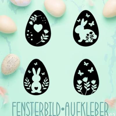 Fensterbild Ostern | Osterei Aufkleber | 4er-Set Fensterdeko | Osterhase Vinyl Sticker