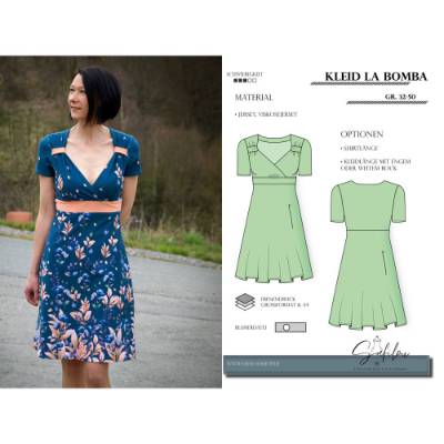 Kleid La Bomba – PDF Schnittmuster |  Wickelkleid in den Größen 32-50 mit optional engem oder weitem Rock & Shirt  