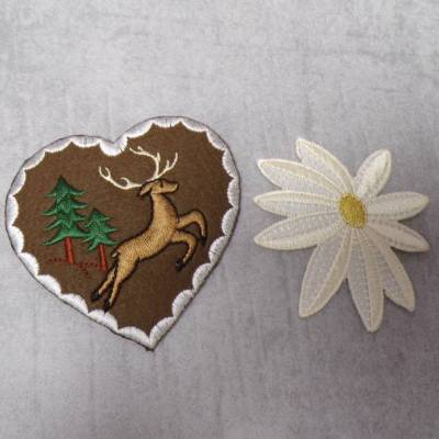 SET Edelweiss und Herz mit Hirsch & Tannen Applikation – gestickter Stoff Aufbügler Patch