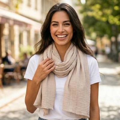 Musselinschal oatmeal beige, 100 % Baumwolle (organic cotton), weich, anschmiegsam, fusselfrei, pflegeleicht