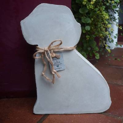Wetterfeste Steinfigur Beton Hund 30x22x4 Gartenfigur Eingangsbereich Garten handgemacht