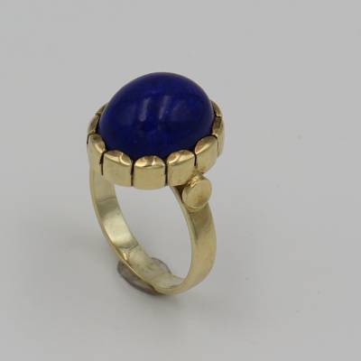Lapislazuli Ring 585 Gold – Handgefertigtes Einzelstück, Ring mit echtem Lapislazuli in 14K Gelbgold