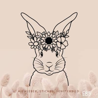 Fensterbild „Hase mit Blumenkranz“ – ablösbarer Sticker für Fenster & glatte Oberflächen