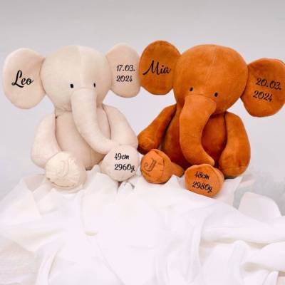 Kuscheltier Elefant Personalisiert/Baby Geschenk zur Geburt, Geschenke zur Taufe, 1 Geburtstag, Stofftier mit Name und G