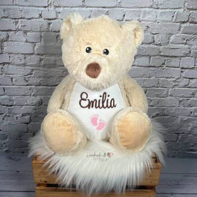 Kuscheltier Teddy mit Namen bestickt I Teddybär personalisiert I Plüschtier Bär I Geschenkidee zur Geburt I Stofftier 
