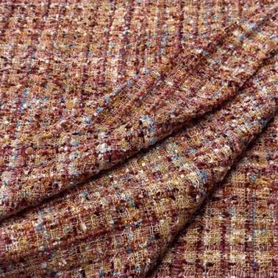 Tweed Bouclé Stoff in Altrosa, Weinrot, Ocker und Hellblau – elegante Viskosemischung für Kleider, Röcke, Kostüme, Jacke