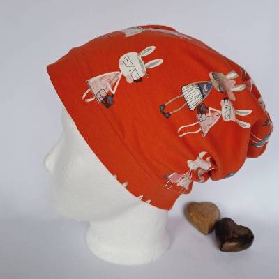 Coole einlagige Kinder-Mütze/Beanie KU 54/55 rot Häschen