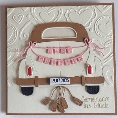 Edle quadratische Hochzeitskarte mit Hochzeitsautomotiv/Glückwunschkarte/Wedding