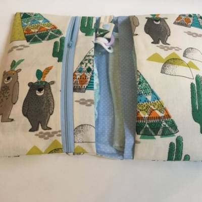 Wickeltasche Windeltasche - Bären im Tippi mit Hellblau