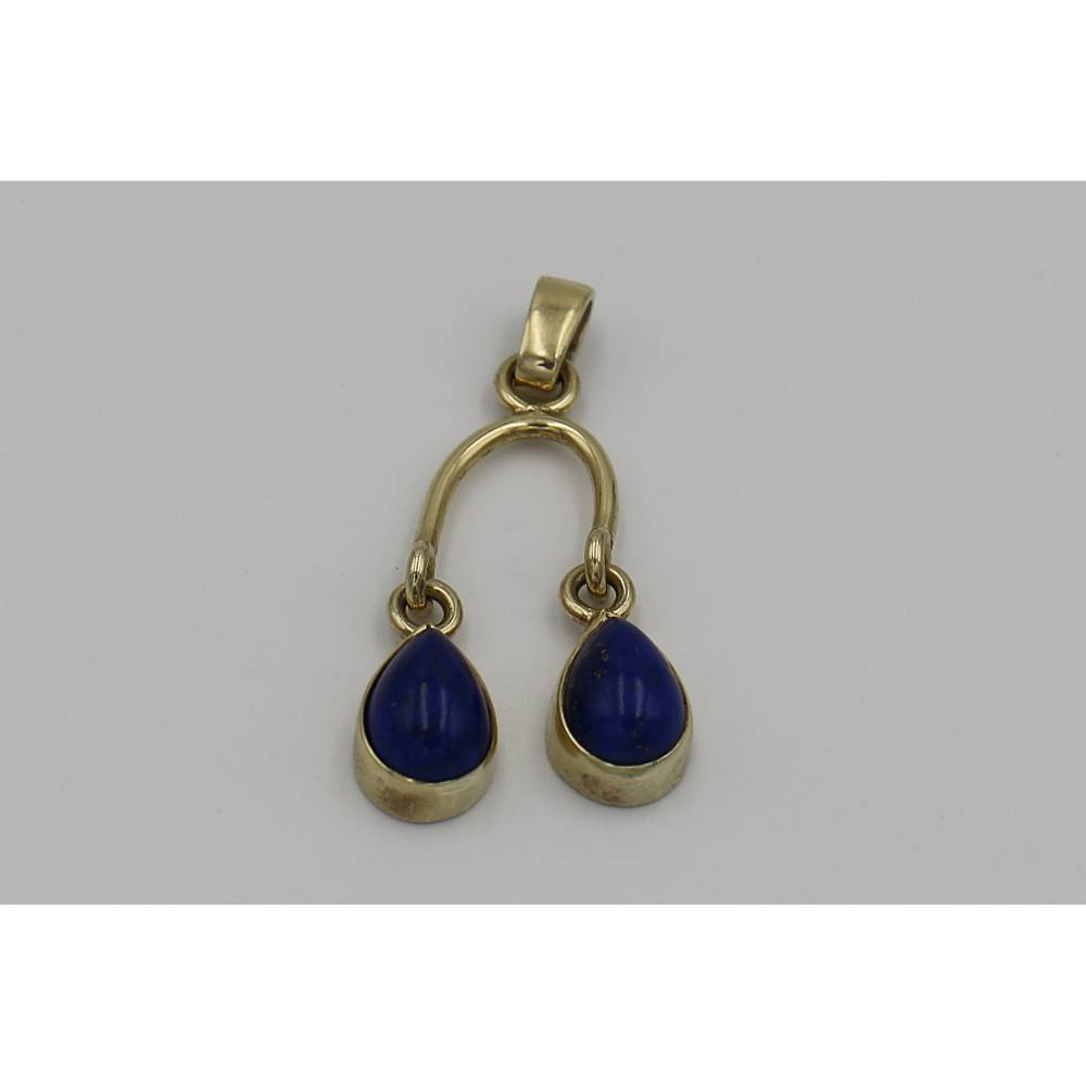 Lapislazuli Anhänger 585 Gold – Handgefertigtes Einzelstück, Kettenanhänger mit 2 Lapislazuli-Tropfen in 14K Gelbgold Bild 1