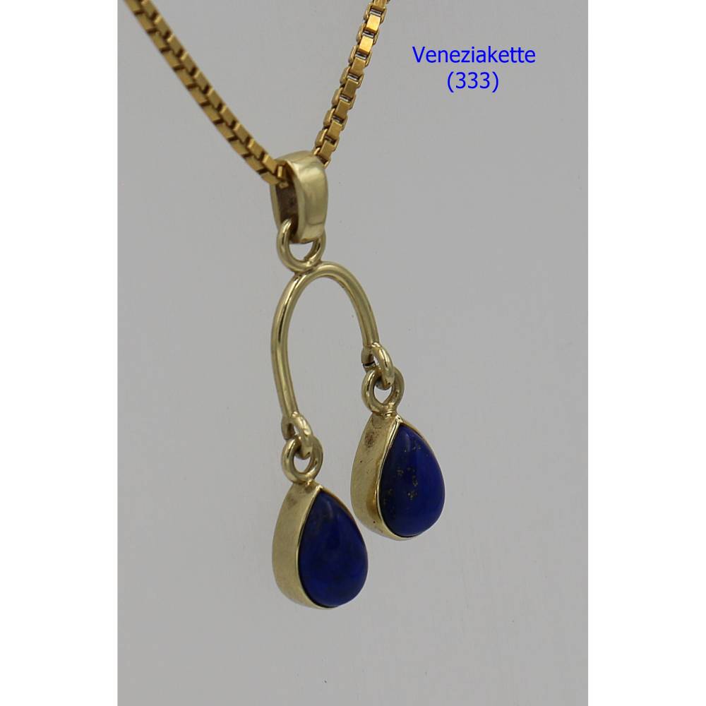 Lapislazuli Anhänger 585 Gold – Handgefertigtes Einzelstück, Kettenanhänger mit 2 Lapislazuli-Tropfen in 14K Gelbgold Bild 4
