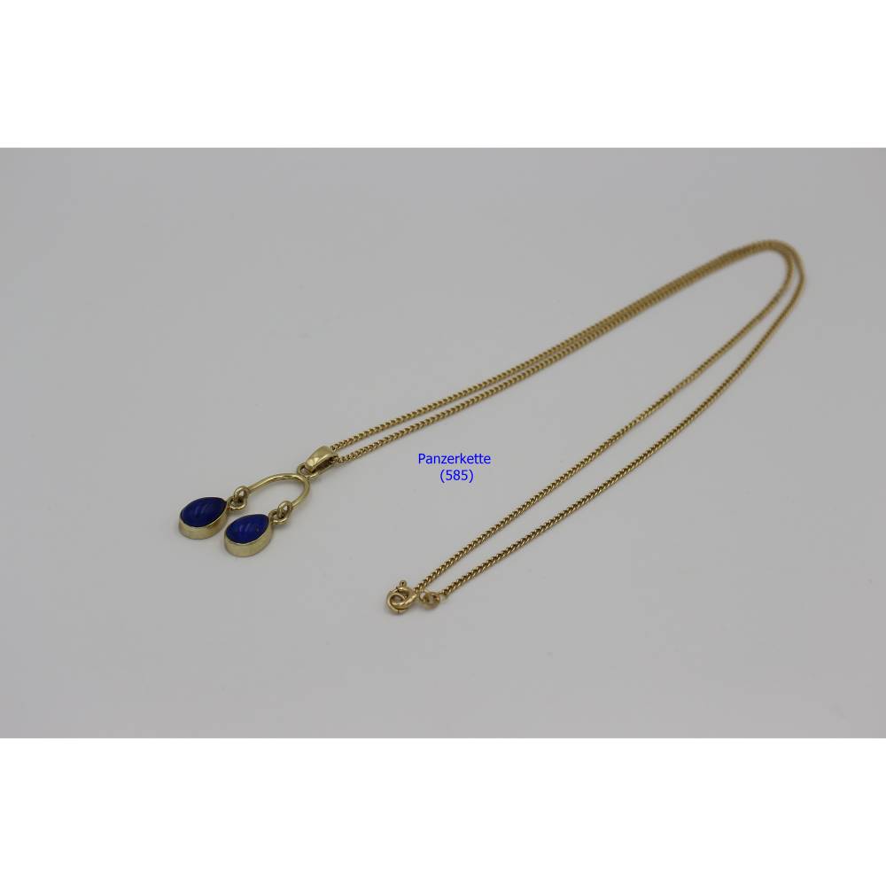 Lapislazuli Anhänger 585 Gold – Handgefertigtes Einzelstück, Kettenanhänger mit 2 Lapislazuli-Tropfen in 14K Gelbgold Bild 5
