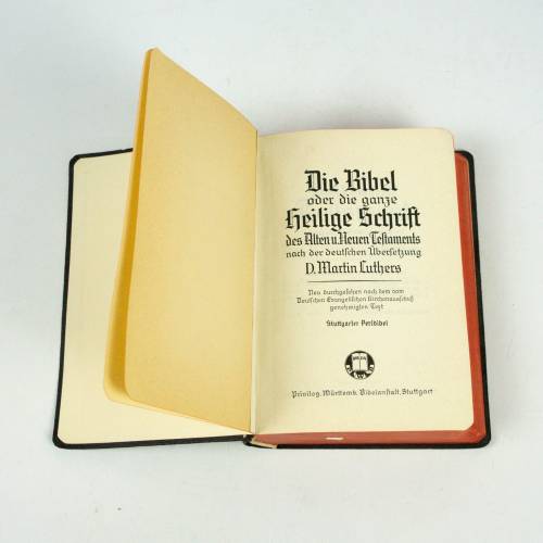Vintage Bibel, Ledereinband, guter Zustand, mit Widmung aus 1957 und persönlichen Notizen