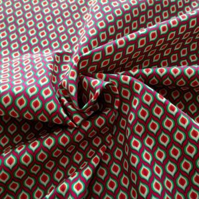 Popeline Baumwollstoff mit kleinem Muster in Magenta, Orange, Grün und Weiß für Blusen, Hemden, leichte Kleider, Röcke