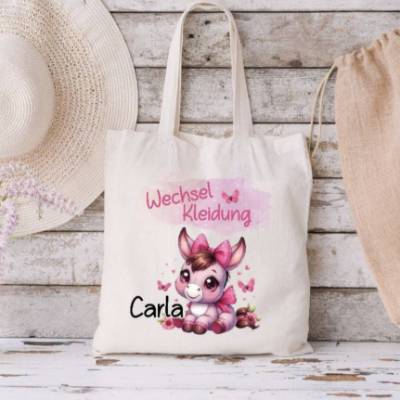 Wechselkleidung Tasche Esel Mädchen mit Namen Beutel Ersatzkleidung Kita Kindergarten Wechselwäsche T