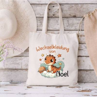 Wechselkleidung Tasche Dinosaurierer Jungen mit Namen Beutel Ersatzkleidung Kita Kindergarten Wechselwäsche T