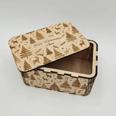 kleine Holzbox personalisierbar, Weihnachtliches Muster, Geschenkbox zu Weihnachten, individuelle Gravur, Geschenk zu He