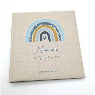 Fotoalbum personalisiert Baby, Kind "Regenbogen Punkte" Leinen, Erinnerungsalbum, Geschenkidee Fotoalbum,