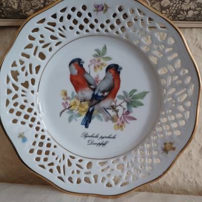 Alter Zier-/ Wandteller mit Vogelmotiv vom Dompfaff - Porzellanmanufaktur Schumann Arzberg