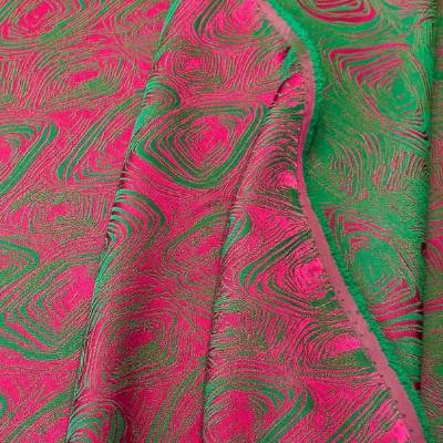 Doubleface-Jacquard mit abstraktem Muster in Pink und Grün – italienischer Viskosestoff 