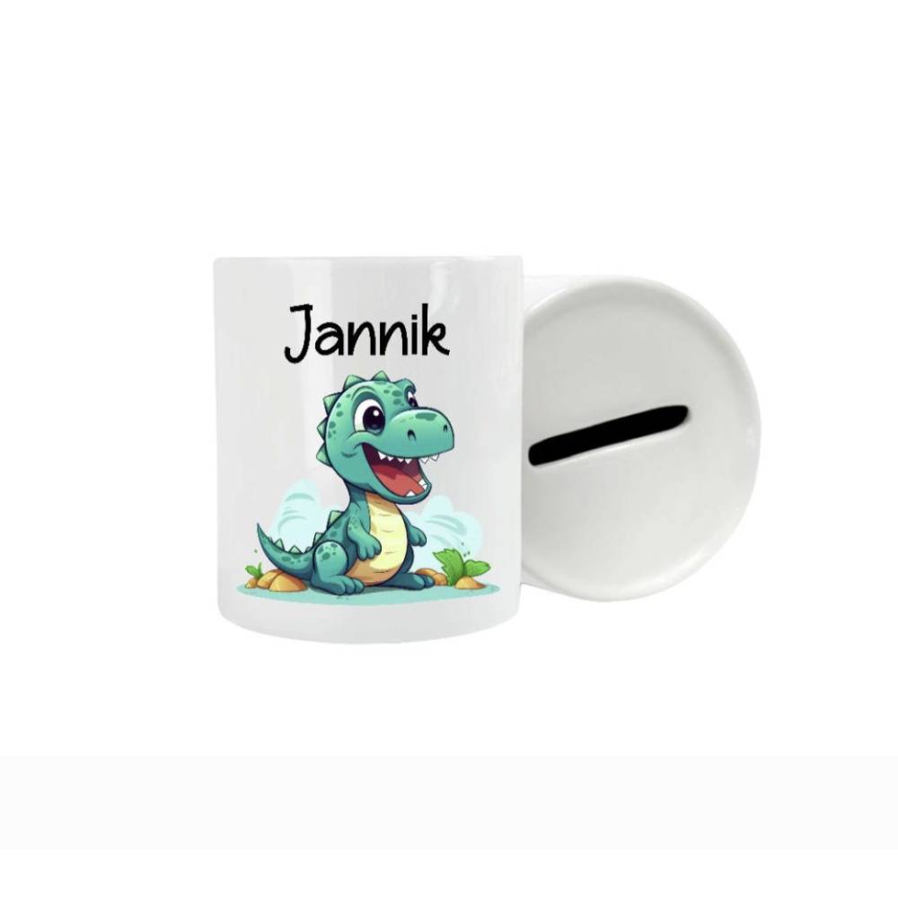 Kinder Spardose mit Namen personalisiert Dinosaurier Jungen Sparbüchse Geschenk Einschulung Geburtstag