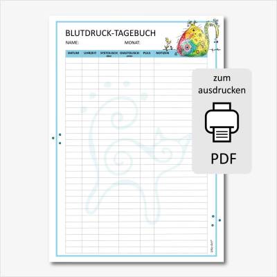 Vorlage Blutdrucktagebuch Blutdruck-Tabelle Blutdruckwerte Protokoll PDF ausdrucken, Katzen blau