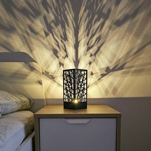 Moderne Geometrische Holzlampe – Kabellos mit Timerfunktion – Nachttischleuchte – Sanftes Licht – Dekorative Tischleucht