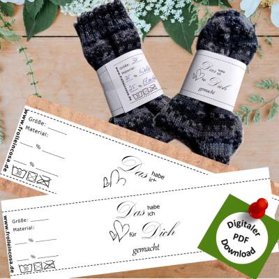 Sockenbanderole "Das habe ich für Dich gemacht",, 20 cm lang, mit Waschsymbolen