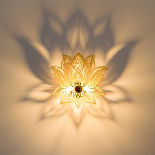 Wandlampe aus Holz, Mandala, Geometrischer Schatten, Schattenlampe, Lotusblüte, mit E27 Fassung
