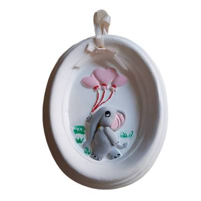 Vintage 80er Kinderzimmerdeko – Weißes Gipsbild mit Elefant & Herzen, Original, gebraucht