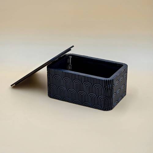 Aufbewahrungsbox aus Holz, modernes Muster graviert, Schmuckkästchen in schwarz, kleine Holzkiste, Hölzerne Geschenks Ve