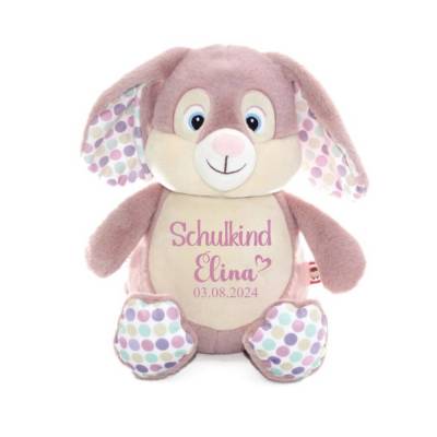 Hase Schulkind mit Name Mädchen Kuscheltier Stofftier Plüschtier Geschenk Einschulung 