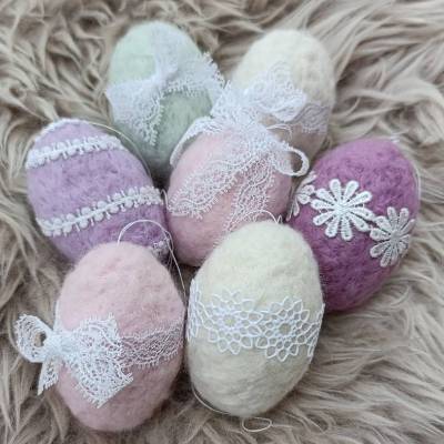 7 x OSTEREIER PASTELL, 100% Wolle, ohne Styroporkern, Filzeier, Deko,  Naturmaterial weiche Wolle, Handangefertigt