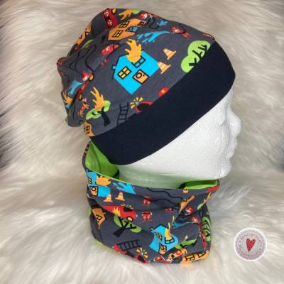 Set aus Mütze und Schlupfschal / Feuerwehr