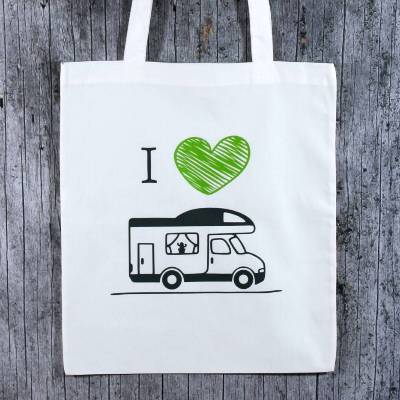 Stofftasche **Camping2** von ZWEIFARBIG Einkaufsbeutel Wohnmobil Geburtstag Mottoprint Baumwolltasche Stoffbeutel