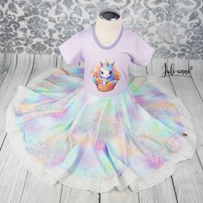 Drehkleid - Kleid mit Drehrock Einhorn im Blumenkorb Flieder  #Einschulung