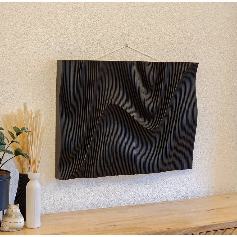 Wanddeko Holz schwarz, Parametrisches Wandbild, Wandkunst aus Holz, Geometrisches Muster, Holzdeko Wand, Deko modern, Pa