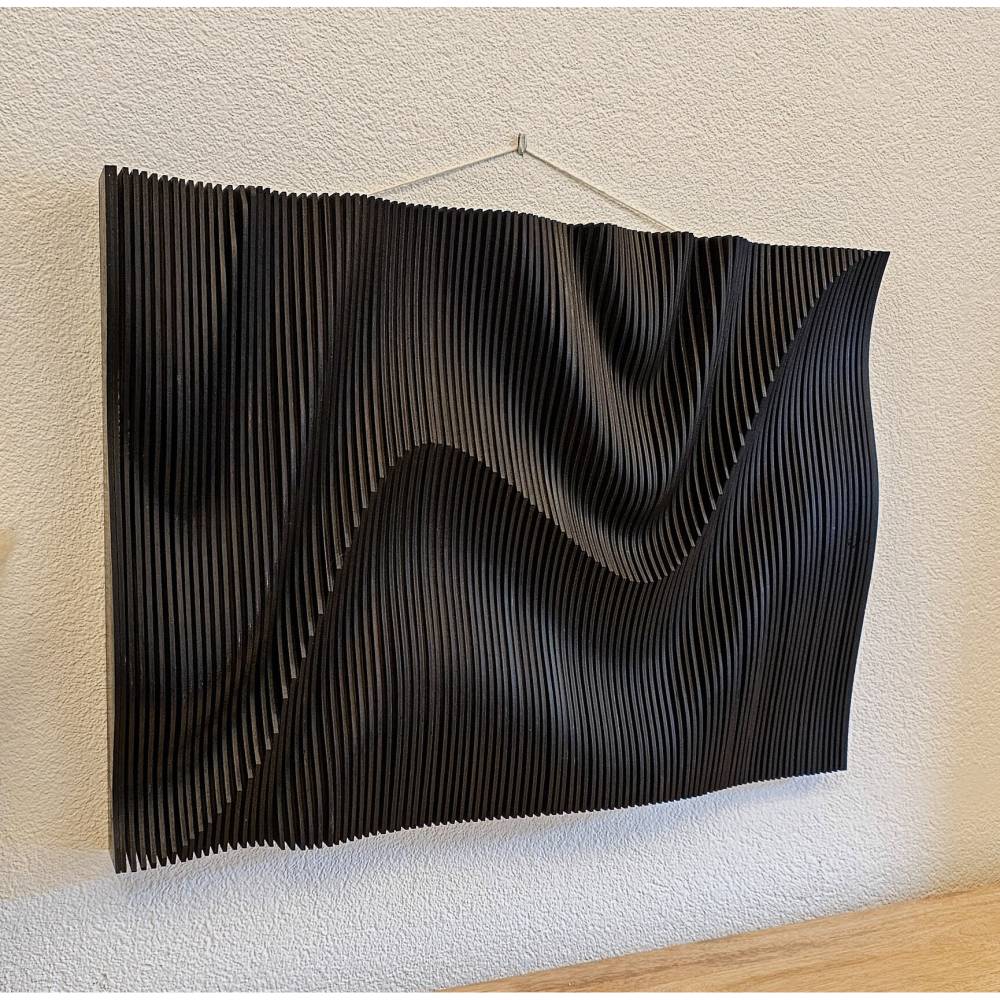 Wanddeko Holz schwarz, Parametrisches Wandbild, Wandkunst aus Holz, Geometrisches Muster, Holzdeko Wand, Deko modern, Pa